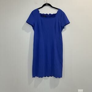Talbots Petites Scallop Square Neckline Sheath Dress Size 12P Blue New With Tags